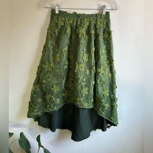 Anthropologie $128 Isla Maude Embellished Skirt Womens XS high low midi floral